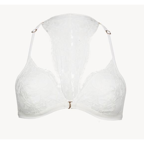 $425 La Perla Bra US M White Swarovski pearls Silk Lace Cotton New lingerie